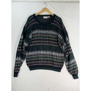 Vintage‎ Windridge Sweater Mens Medium Green Purple Geometric Acrylic Knit 90s